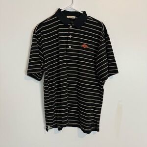 Peter Millar third button up Polo Shirt Mens Large Black white Stripes SZ M